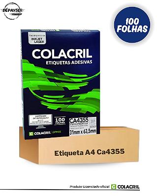 Etiqueta Impressora A4 31X63,5mm 100 Fls 27 etiquetas por folha Ca4355 Colacril Cor Branco