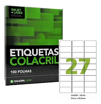Etiqueta Impressora A4 31X63,5mm 100 Fls Ca4355 Colacril Cor Branco