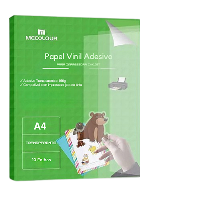 Filme Adesivo Vinil Inkjet A4 150 g Transparente - 20 Folhas Mecolour