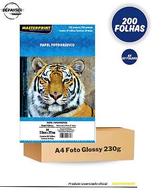 Papel Fotográfico Glossy Brilhante A4 230g - 200 Folhas Masterprint Premium