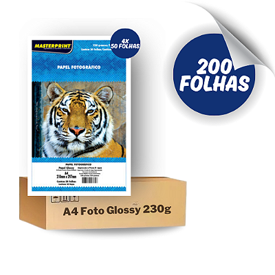 200 Folhas Papel Fotografico 230g Glossy A4 Masterprint
