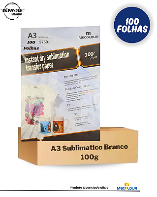 Papel Sublimático A3 Mecolour Branco Pacote C/100 Folhas