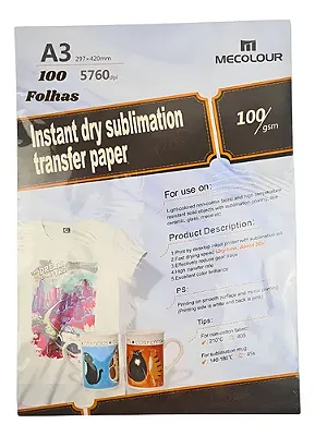 Papel Sublimático A3 Mecolour Branco Pacote C/100 Folhas