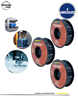 Kit C/3 Filamentos Para Impressora 3d Petg 1,75mm 1kg Preto