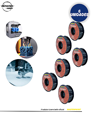 Kit C/6 Filamentos Para Impressora 3d Petg 1,75mm 1kg Preto