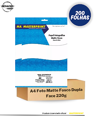 Papel Fotográfico A4 Matte Fosco Dupla Face Branco 220g MasterPrint - 200 Folhas