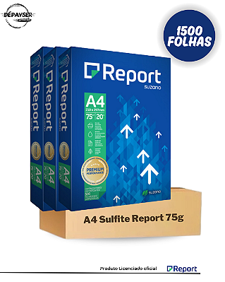 Papel Sulfite A4 Report Branco 75g Suzano- 1500 Folhas