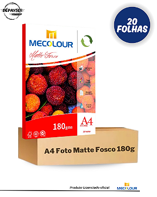 Papel Fotográfico A4 Matte Fosco 180g 20 Folhas - Mecolour