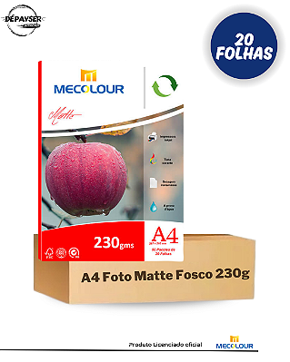 Papel Fotográfico A4 Matte Fosco 230g Mecolour 20 Folhas