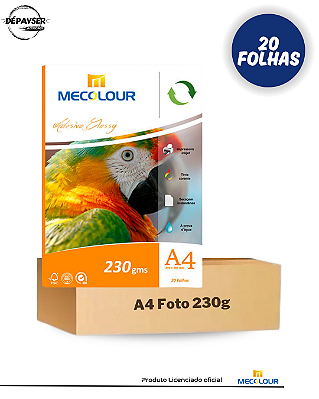 Papel Fotográfico A4 Glossy 230g Mecolour 20 Folhas À Prova D´água