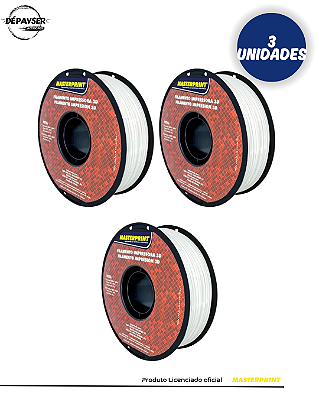 Kit 3 Filamentos PETG Branco 1.75mm 1kg Masterprint para Impressora 3D – Alta Resistência