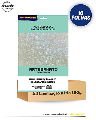 Filme Laminação a Frio Holográfico Glitter A4 160g 10 Folhas - Masterprint