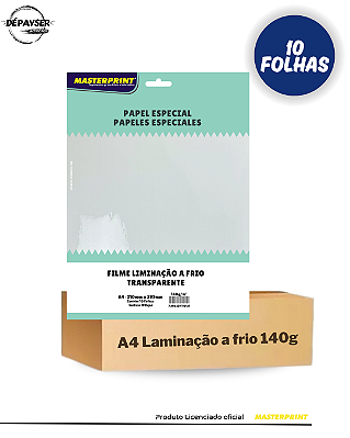 Filme Laminação a Frio Transparente A4 160g 10 Folhas - Masterprint