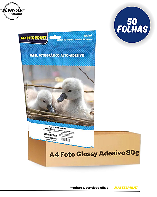 Papel Fotográfico Adesivo Glossy A4 80g – 50 Folhas Masterprint Premium