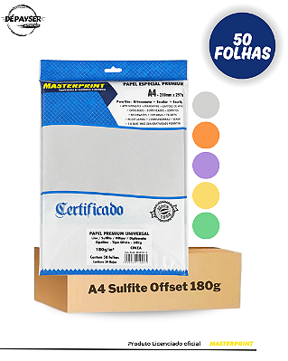 Papel Sulfite Color Plus Opaline offset Diplomata A4 180g – 50 Folhas Colorido Premium Novas Cores