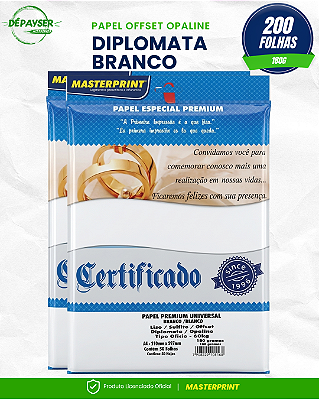 Papel Offset Opaline Diplomata A4 180g Branco 200 Folhas MasterPrint