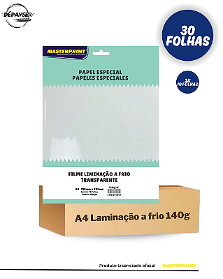 Filme Laminação a Frio Transparente A4 140g 30 Folhas - Masterprint