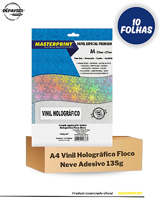 Papel Vinil Adesivo Holográfico Floco de Neve A4 135g - 10 Folhas Masterprint