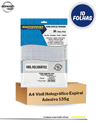 Papel Vinil Adesivo Holográfico Espiral A4 135g - 10 Folhas Masterprint