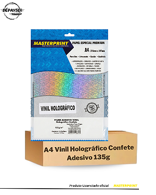 Papel Vinil Adesivo Holográfico Confete A4 135g - 10 Folhas Masterprint