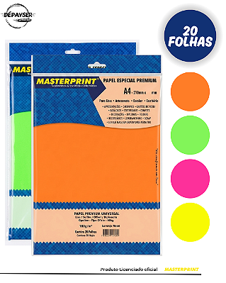 Papel Neon A4 180g Offset Opaline Colorplus Fosco Artesanato Criativo 20 Fls Coloridos Masterprint