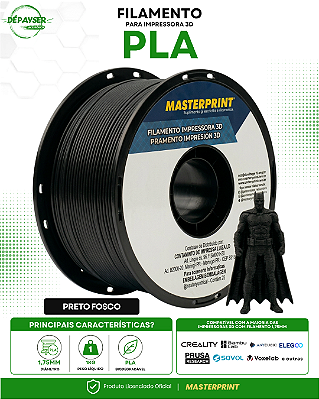 Filamento PLA Preto Fosco 1.75mm 1kg para Impressora 3D – Masterprint