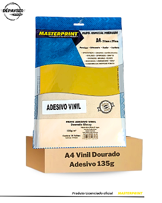 Papel Vinil Adesivo Dourado Glossy A4 135g – 10 Folhas Masterprint