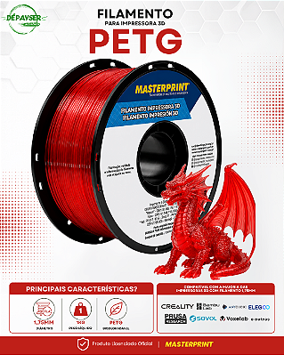 Filamento PETG Vermelho Translucido 1.75mm 1kg para Impressora 3D – Masterprint
