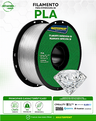 Filamento PLA Transparente 1,75mm 1kg Masterprint para Impressora 3D