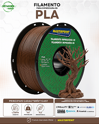 Filamento PLA Marrom 1,75mm 1kg Masterprint para Impressora 3D