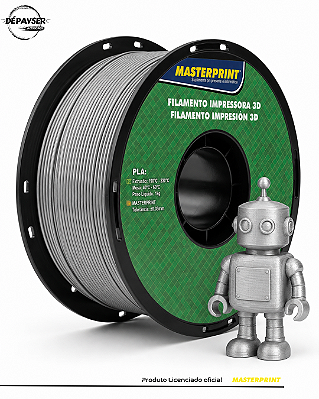 Filamento PLA Prata Prateado 1,75mm 1kg Masterprint para Impressora 3D