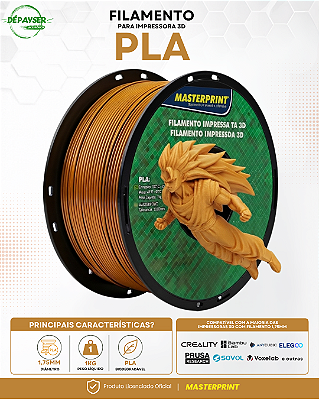 Filamento PLA Dourado 1,75mm 1kg Masterprint para Impressora 3D