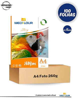 Papel Fotográfico A4 Glossy 260g Mecolour 100 Folhas À Prova D´água