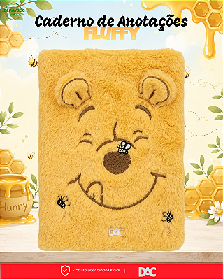 Caderno de Anotações Fluffy Ursinho Pooh Disney Capa de Pelúcia 80 Folhas Pautadas Decoradas 15x21cm DAC