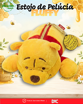 Estojo Fluffy Ursinho Pooh de Pelúcia Escolar 17 cm DAC