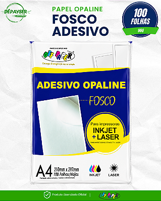 Papel Adesivo Opaline Fosco A4 90g 100 Folhas Inkjet e Laser Off Paper