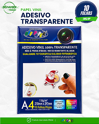 Vinil Filme Adesivo Transparente Inkjet A4 110g 10 Folhas - Off Paper Premium