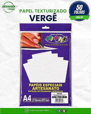Papel Vergê Branco A4 180g 50 Folhas Offpaper para Convites e Certificados