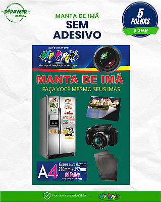 Manta Imantada A4 Sem Adesivo Off Paper com 5 Folhas para Ímãs e Artesanato