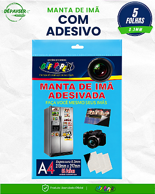 Manta de Ímã Adesivada A4 0,3mm Off Paper com 5 Folhas para Geladeira
