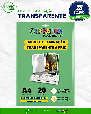 Filme de Laminação a Frio A4 Transparente Glossy Off Paper com 20 Folhas