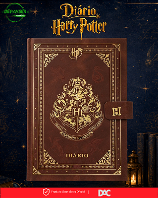 Caderno Journal Diário Harry Potter DAC 80 Folhas Decoradas 80g com Adesivos, Bolso e Fechamento Magnético