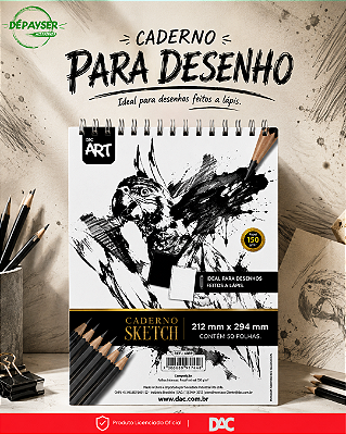 Caderno de Desenho Sketchbook DAC ART 150g 50 Folhas Sem Pauta para Esboços