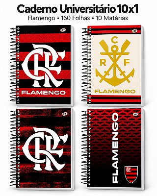 Caderno Universitário Flamengo Oficial 10 Matérias 160 Folhas Capa Dura Espiral KIT