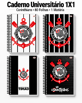Caderno Universitário Corinthians 1 Matéria 80 Folhas Capa Dura KIT
