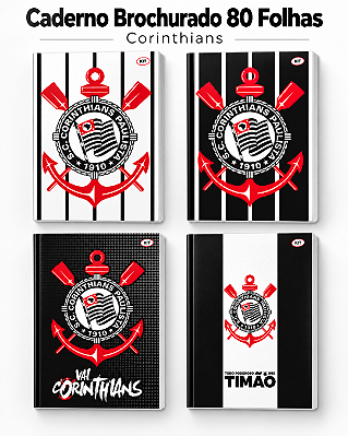 Caderno Brochurado Corinthians 80 Folhas Capa Dura 200x275mm KIT