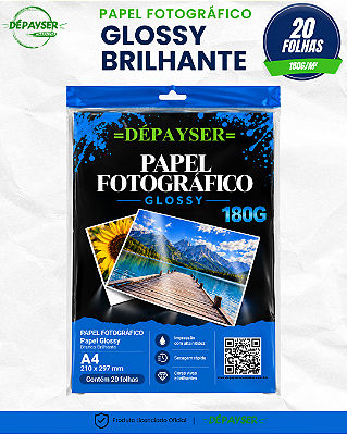 Papel Fotográfico A4 Glossy Brilhante 180g 20 Folhas Dépayser