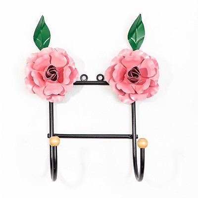 Cabideiro de Parede Artesanal 2 Ganchos 2 Flores