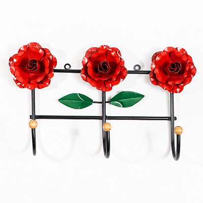 Cabideiro de Parede Suporte Artesanal 3 Ganchos Flor