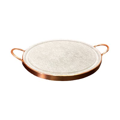 Forma de Pedra Sabão Alça de Cobre para Pizza e Carne - 27cm